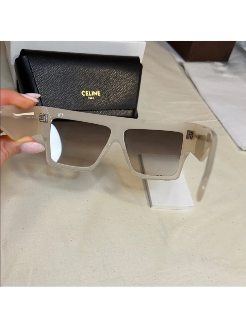 Celine Oversized Square Sunglasses in Beige and Brown - Picture 3 of 6